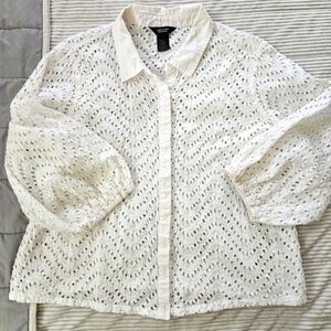 Simply Vera Vera Wang White Eyelet Blouse Size XL
